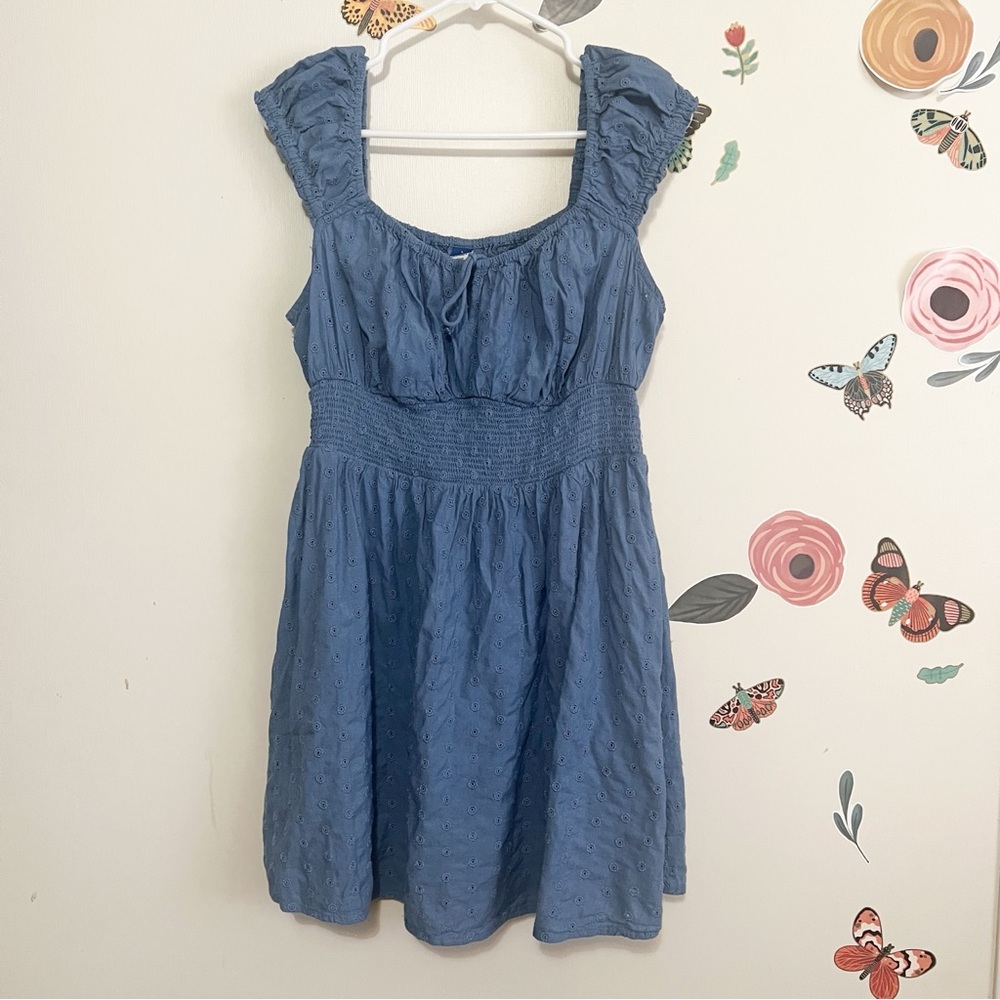 Old Navy Dusty Blue Eyelet Smocked Top